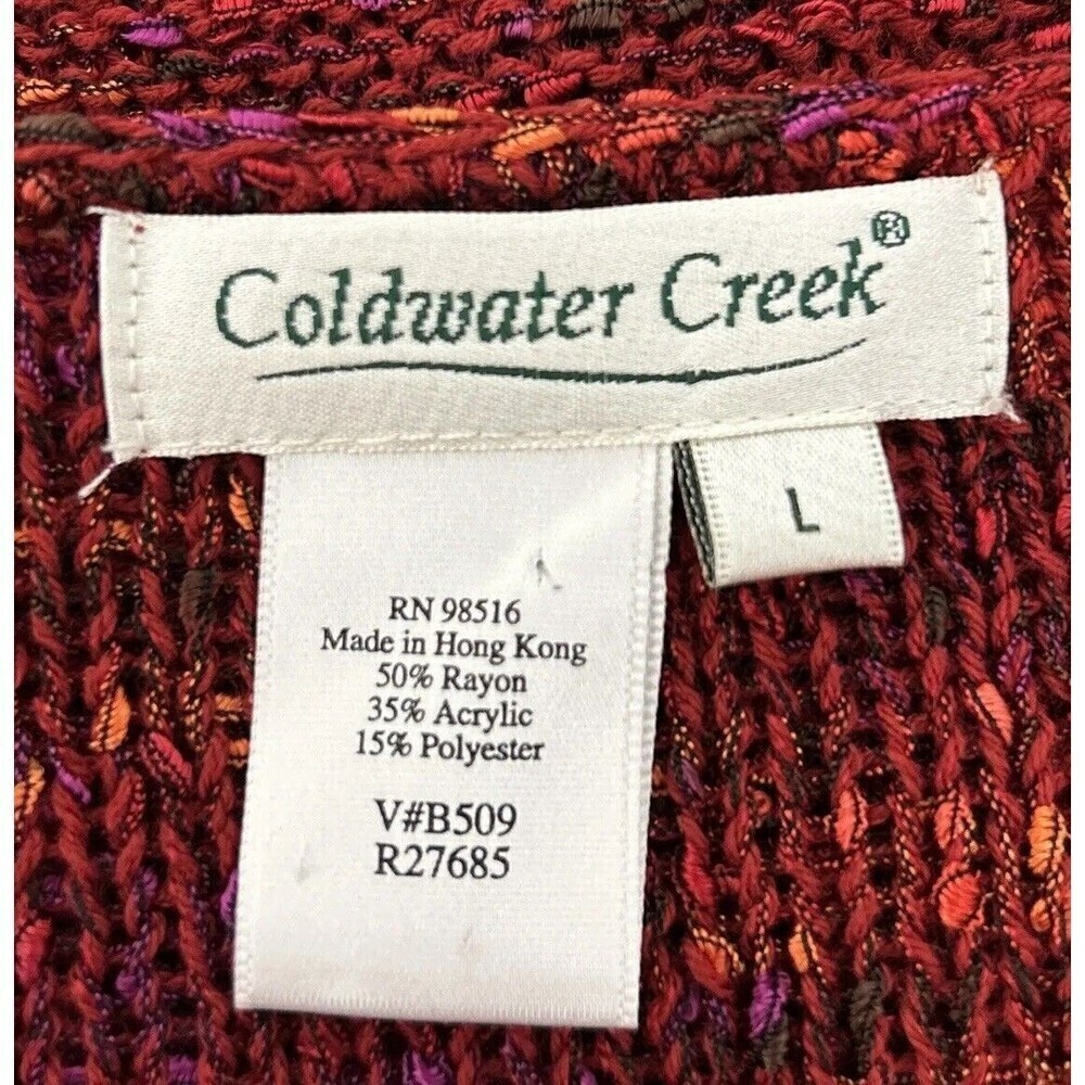 Coldwater Creek Dark Red Pullover Sweater Large (14/16) Fringe Cuffs Knit Casual - Picture 3 of 12